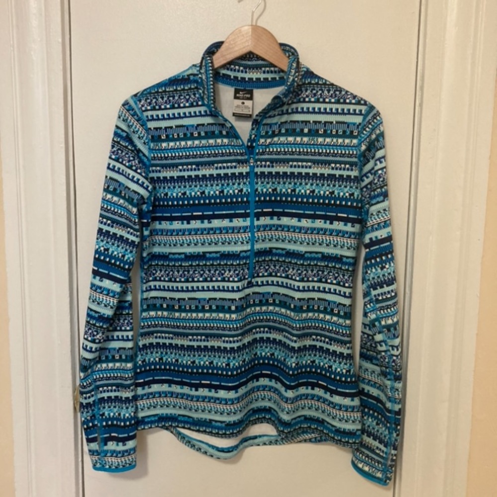 Nike Pro Blue Patterned Quarter-Zip Fleece Lined Pullover